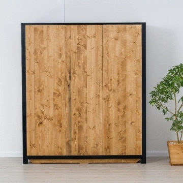 Dulap dormitor Rustic Loft 3 usi culisante, Lemn masiv, 175 x 55 x 200 cm - Img 4