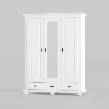 Dulap dormitor Sara, lemn masiv, 3 usi, 153.6 x 58 x 201 cm, alb unt