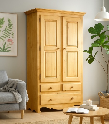 Dulap Inka cu 2 usi si 2 sertare lemn masiv, 126 x 58 x 188 cm - Img 1