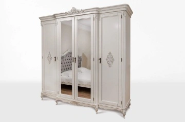 Dulap Monalisa Classic Stil cu 4 usi, finisaj vopsit alb cu patina aurie, 235.5 x 68.4 x H 237.5 cm - Img 3