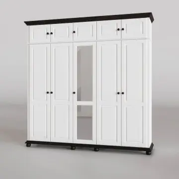Dulap Teodora 5 usi si suprapozabil lemn masiv, 258.8 x 62 x 260 cm, alb unt/nuc