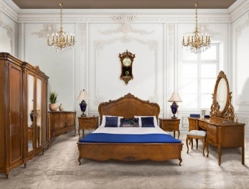 Masa de Toaleta + Taburet Monalisa Classic Stil, furnir nuc cu intarsie, 160 x 55 x H 190 cm - Img 3