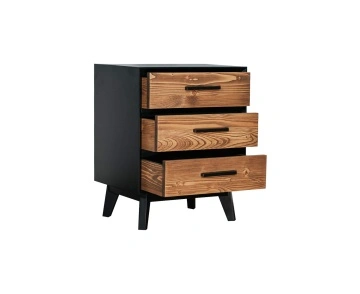 Noptiera Terra Home cu 3 sertare, lemn masiv si mdf negru, 50 x 40 x 64 cm - Img 2