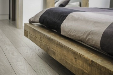 Pat lemn masiv pin model Chania, grinzi solide rustice, 140 cm, 160 cm, 180 cm sau 200 x 200 cm - Img 4