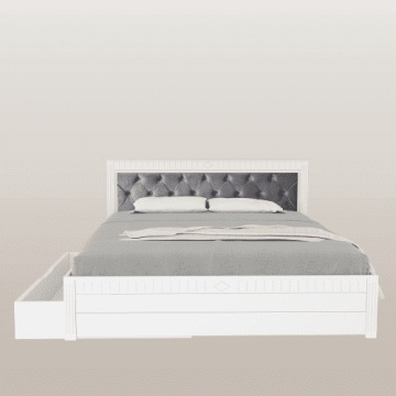 Pat tapitat gri cu sertar Noblesse, Lemn masiv alb, 140 cm, 160 cm sau 180 x 200cm - Img 3