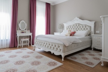 Pat tapitat Josephine Classic Stil lemn masiv vopsit alb, 160 x 200 cm - Img 2