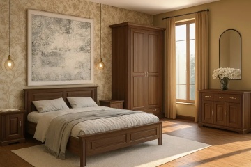 Set mobila dormitor Nocce lemn masiv tei maro colonial, 3 piese, configurabil