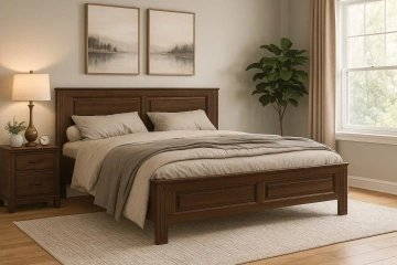 Set mobila dormitor Nocce lemn masiv tei maro colonial, 3 piese, configurabil - Img 2