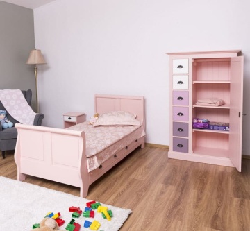 Set mobila dormitor pentru copii si tineret Sophia, 3 piese, lemn masiv, roz - Img 2
