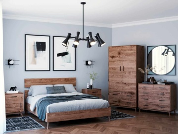 Set mobila dormitor Terra Home, 5 piese, lemn masiv ceara whisky, configurabil - Img 1