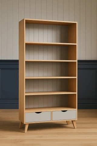 Biblioteca Matteo cu 2 sertare si 4 rafturi, 100 x 40 x 200 cm