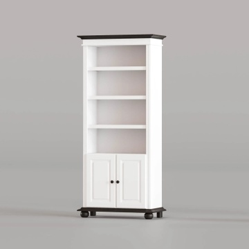 Biblioteca Sara lemn masiv alb unt / nuc, 90 × 42 × 201 cm