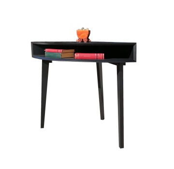 Birou de colt, masuta colt, Terra Home, lemn masiv si mdf negru, 70 x 70 x 76 cm - Img 2