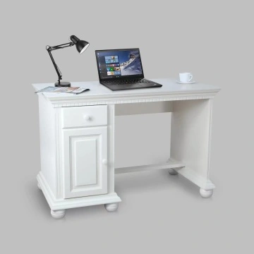 Birou dormitor Teodora mic, lemn masiv, 120 x 65 x 80 cm, alb unt - Img 3