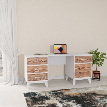 Birou Terra Home, 1 usa si 4 sertare, lemn masiv si mdf alb, 164 x 60 x 76 cm - Img 1