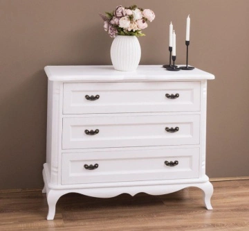 Comoda cu 3 sertare Julietta Classy, alba lemn masiv, 110 x 48 x 89 cm - Img 2