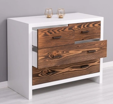 Comoda cu 4 sertare Rustic Olala, lemn masiv + mdf, 100 x 50 x 79 cm - Img 2
