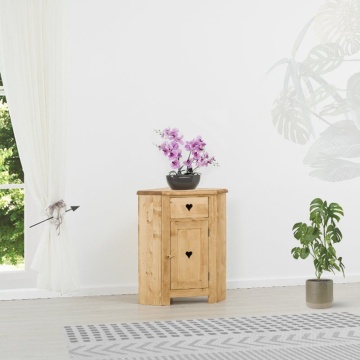 Comoda de colt Lemn Masiv Rustic Ana cu 1 sertar si 1 usa, 77 x 54 x 89 cm