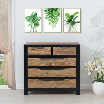 Comoda dormitor lemn masiv Rustic Loft 5 sertare, 100 x 50 x 90 cm