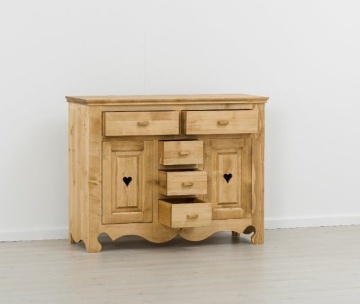 Comoda dormitor Rustic Flame cu 2 usi si 5 sertare, Lemn masiv, 129 x 50 x 100 cm - Img 3