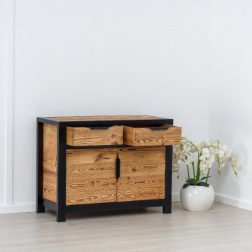 Comoda lemn masiv dormitor Rustic Loft cu 2 usi si 2 sertare, 110 x 50 x 85 cm - Img 2