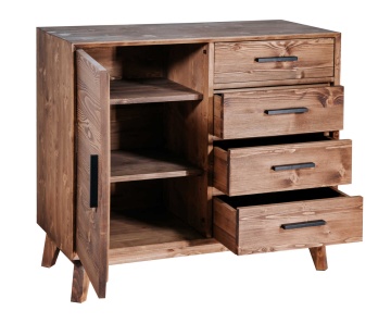 Comoda Terra Home 1 usa si 4 sertare, lemn masiv, 98 x 45 x 85 cm - Img 2