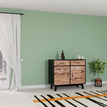 Comoda Terra Home 2 usi si 2 sertare, lemn masiv si mdf negru, 98 x 45 x 85 cm - Img 1