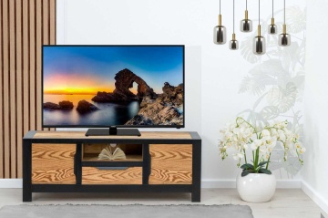 Comoda TV dormitor lemn masiv Rustic Loft 2 usi, 1 sertar si nisa, 140 x 40 x 50 cm - Img 5