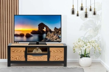 Comoda TV dormitor lemn masiv Rustic Loft 2 usi, 1 sertar si nisa, 140 x 40 x 50 cm - Img 5