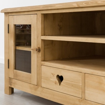 Comoda TV Lemn Masiv Rustic Ana cu 1 usa si 2 sertare, 122.5 x 52 x 60 cm - Img 2