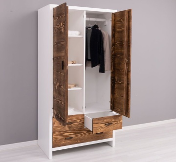 Dulap cu 2 usi si 3 sertare Rustic Olala, lemn masiv + mdf, 100 x 55 x 200 cm - Img 3