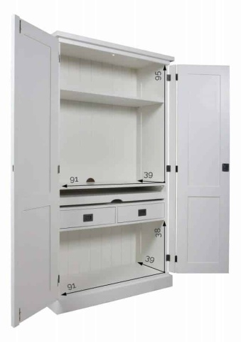 Dulap cu birou Lovely Kubic, lemn masiv si mdf alb, 100 x 45 x 180 cm - Img 7
