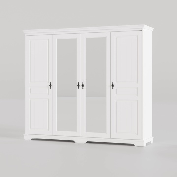 Dulap cu oglinzi Isabella, lemn masiv, 4 usi, 230 x 58 x 198 cm, alb unt