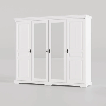 Dulap cu oglinzi Isabella, lemn masiv, 4 usi, 230 x 58 x 198 cm, alb unt