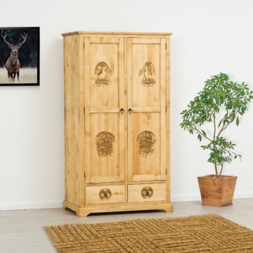 Dulap dormitor lemn masiv Rustic Alpin cu 2 usi si 2 sertare, 110 x 65 x 200 cm