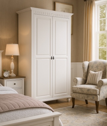 Dulap dormitor Noblesse cu 2 usi, Lemn Masiv, 120 x 60 x 210 cm, Alb