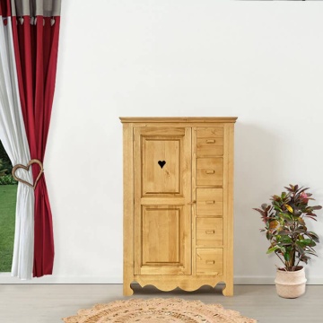 Dulap dormitor Rustic Lemn Masiv, 1 usa si 5 sertare, 100 x 46 x 150 cm - Img 1