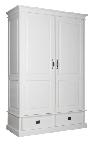 Dulap Lovely Home cu 2 usi si 2 sertare, lemn masiv alb, 140 x 62 x 210 cm