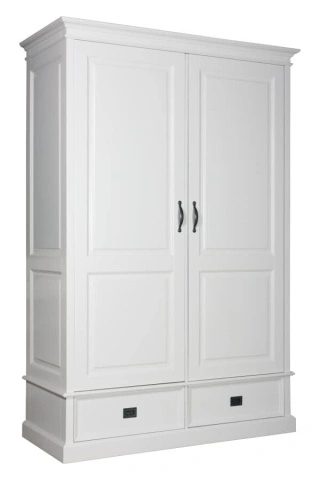 Dulap Lovely Home cu 2 usi si 2 sertare, lemn masiv alb, 140 x 62 x 210 cm