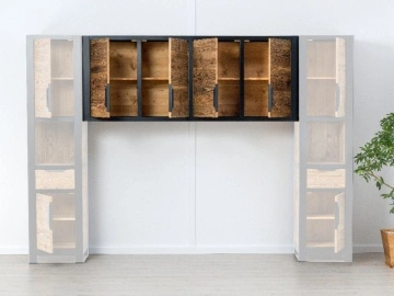 Dulap suspendat Rustic Loft cu 4 usi, Lemn masiv, 200 x 40 x 79 cm - Img 2