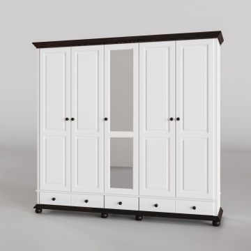 Dulap Teodora 5 usi si 3 sertare lemn masiv, 258.8 x 62 x 240 cm, alb unt/nuc - Img 2