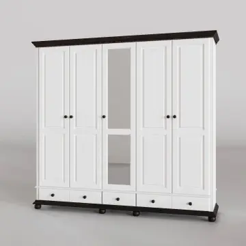 Dulap Teodora 5 usi si 3 sertare lemn masiv, 258.8 x 62 x 240 cm, alb unt/nuc - Img 2