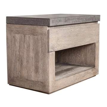 Noptiera dormitor Alaska cu 1 sertar, lemn masiv stejar + microciment, 66 x 50 x 61 cm - Img 3