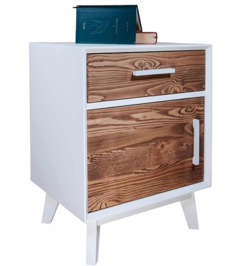 Noptiera Terra Home cu 1 usa si 1 sertar, lemn masiv si mdf alb, 50 x 40 x 64 cm - Img 2