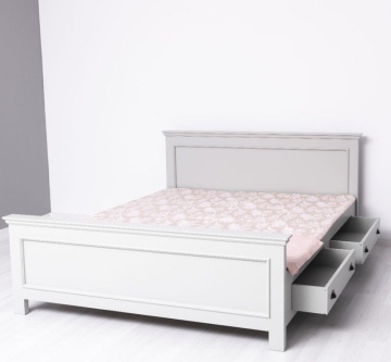Pat cu 2 sertare lemn masiv dormitor Adelia, cu suport saltea, 140 x 200 cm - Img 1