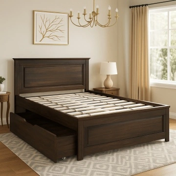 Pat cu sertar Nocce Lemn masiv, maro colonial, 140 cm, 160 cm sau 180 x 200 cm