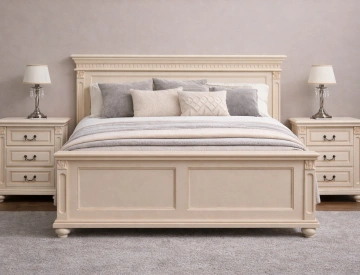 Pat dormitor Francesca Classic Stil, crem cu patina maro, 160 x 200 cm - Img 2