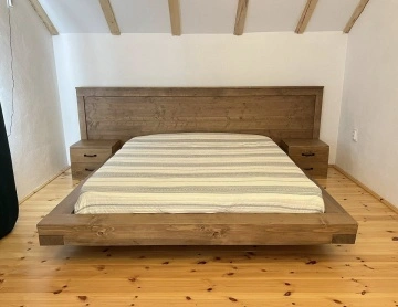 Pat lemn masiv pin model Caledon, grinzi solide rustice, 140 cm, 160 cm, 180 cm, 200 x 200 cm - Img 2