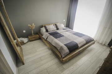 Pat lemn masiv pin model Chania, grinzi solide rustice, 140 cm, 160 cm, 180 cm sau 200 x 200 cm - Img 6