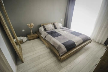Pat lemn masiv pin model Chania, grinzi solide rustice, 140 cm, 160 cm, 180 cm sau 200 x 200 cm - Img 6